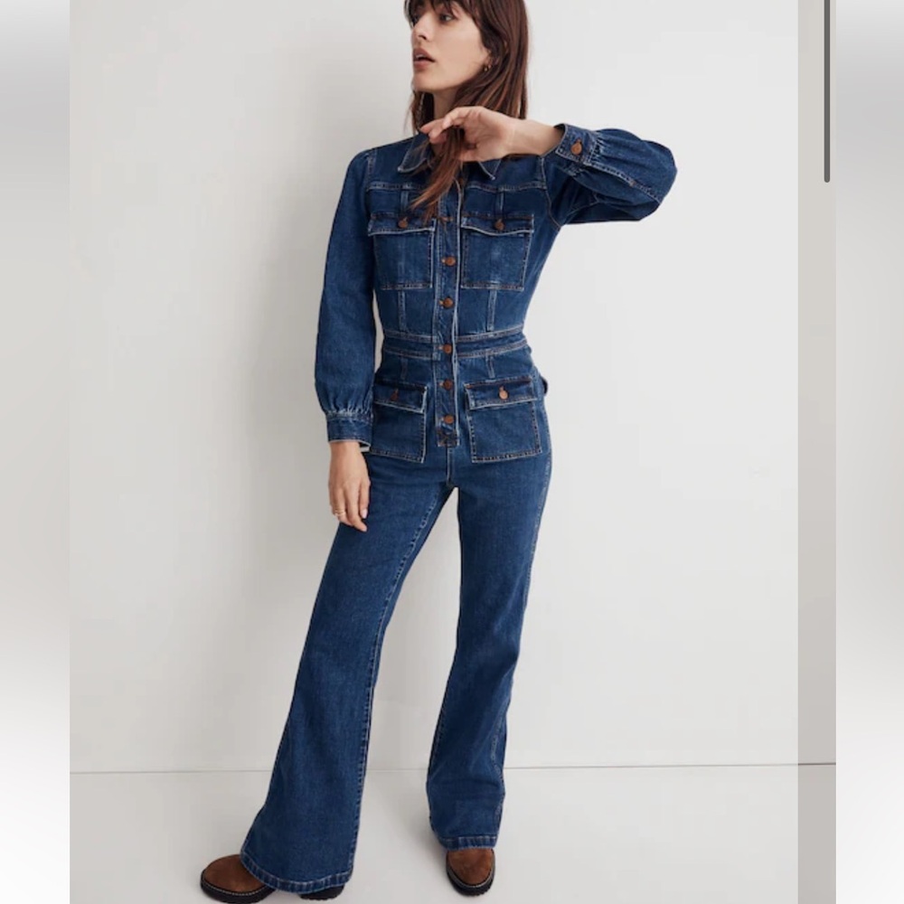 Madewell Dark Denim Flare Jumpsuit | Size 10